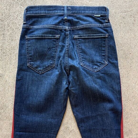 MOTHER Dark Blue Flare Jeans with Red Accents - Picture 7 of 13